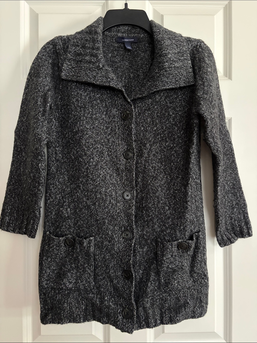 Lands' End Women's Dark Charcoal Button-Front Teddy Coatigan